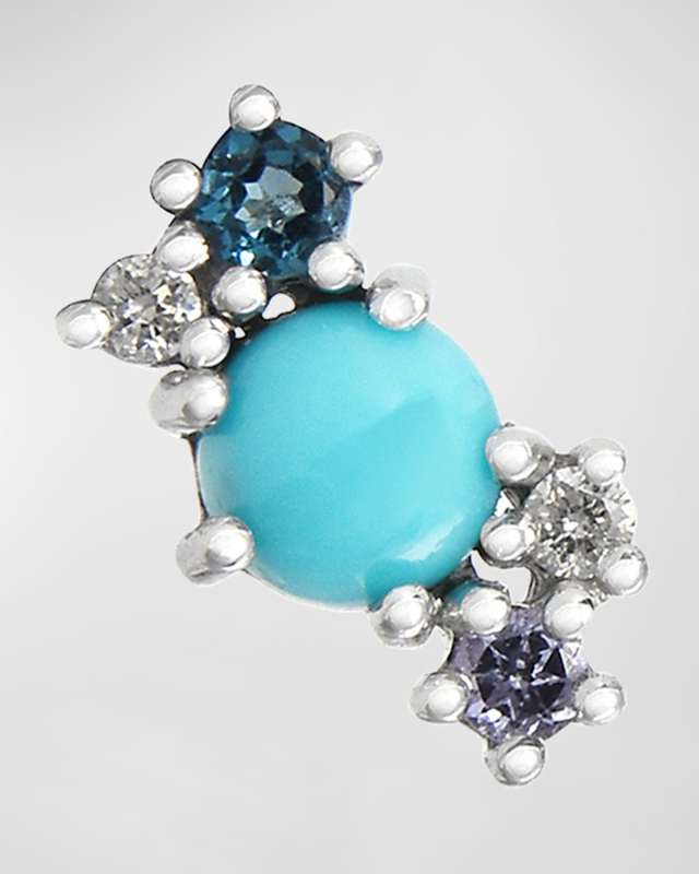 14k White Gold Turquoise & Diamond Mini Cluster Ear Climber, Left