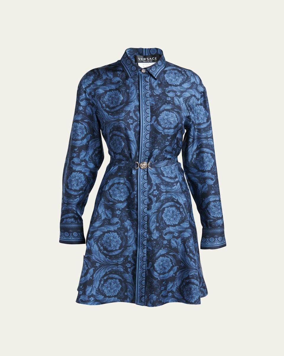 Barocco-Print Belted Mini Dress