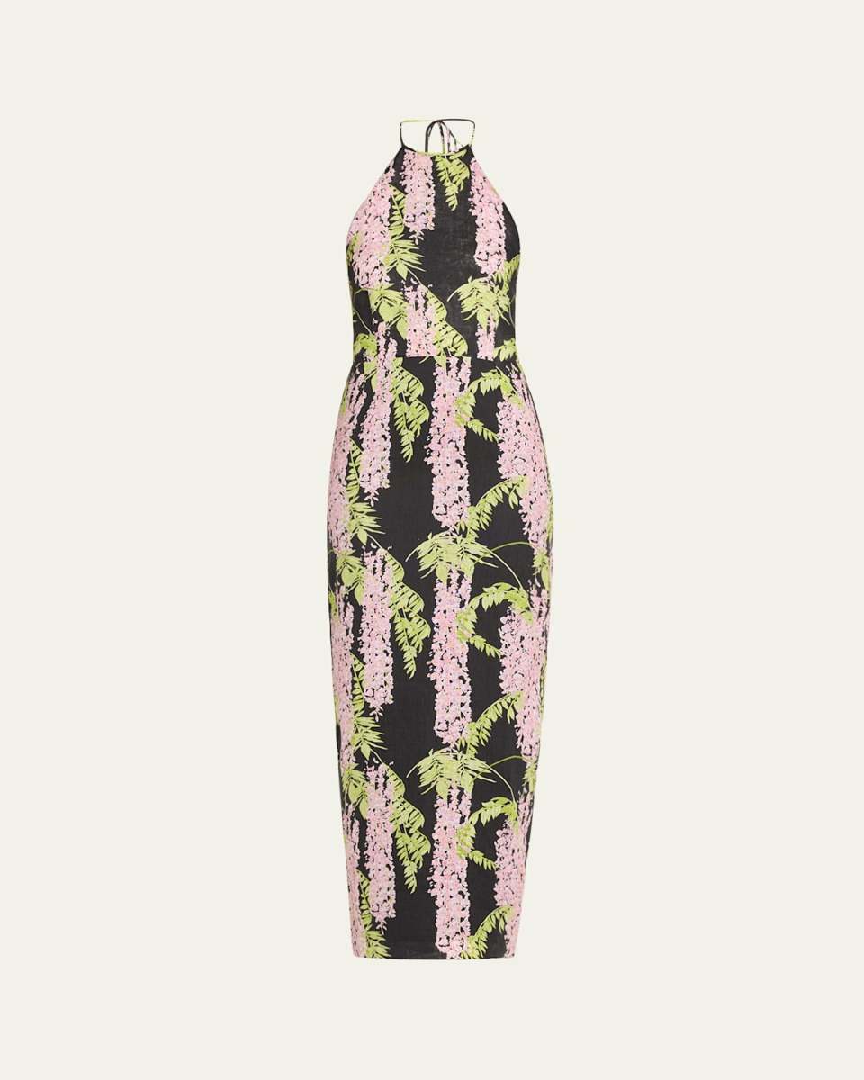 Delilah Halter Backless Linen Midi Dress