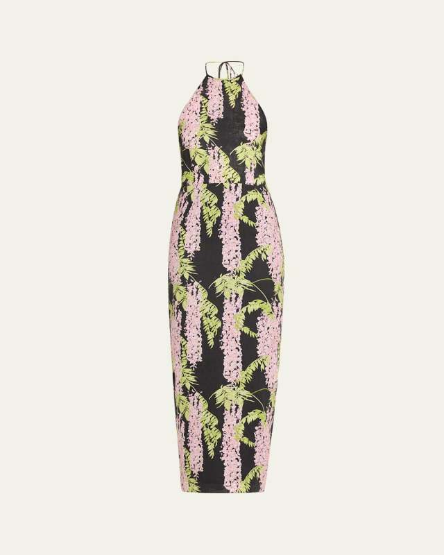 Delilah Halter Backless Linen Midi Dress