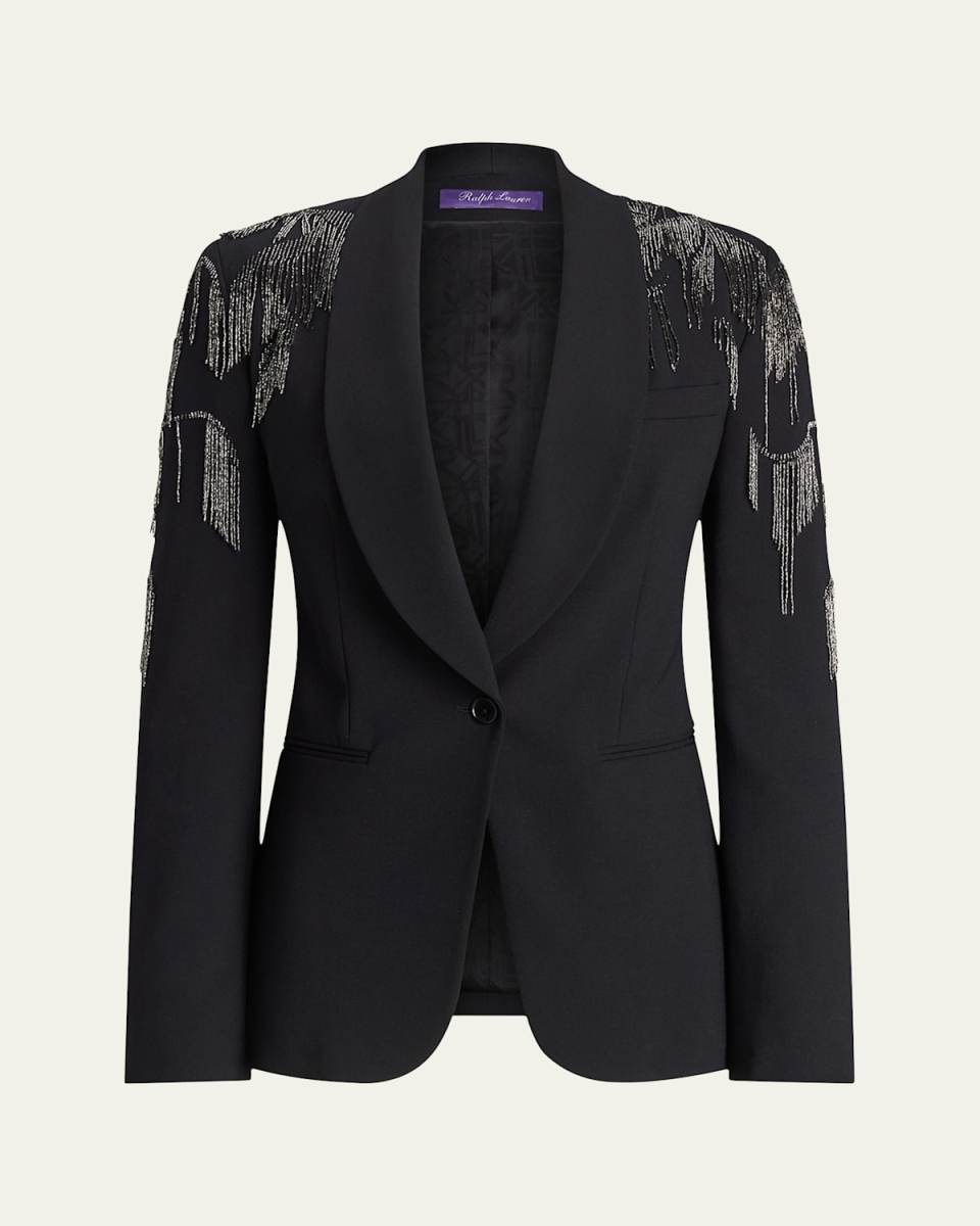 Tamara Luxury Wool Crepe Blazer Jacket with Crystal Embellishment