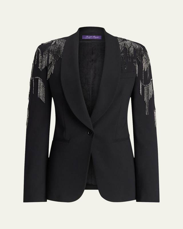 Tamara Luxury Wool Crepe Blazer Jacket with Crystal Embellishment