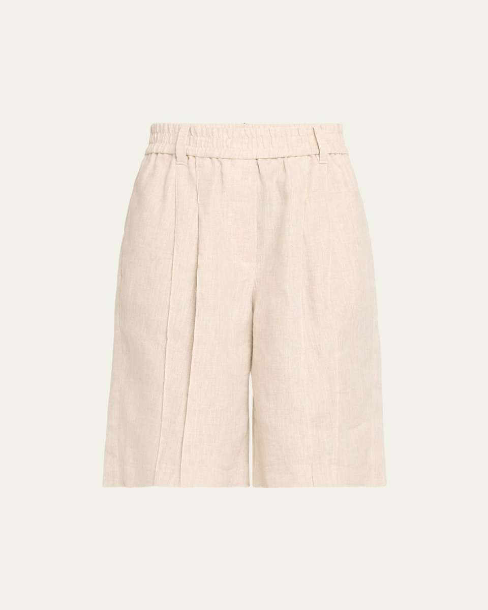 Elastic Waist Linen Bermuda Shorts