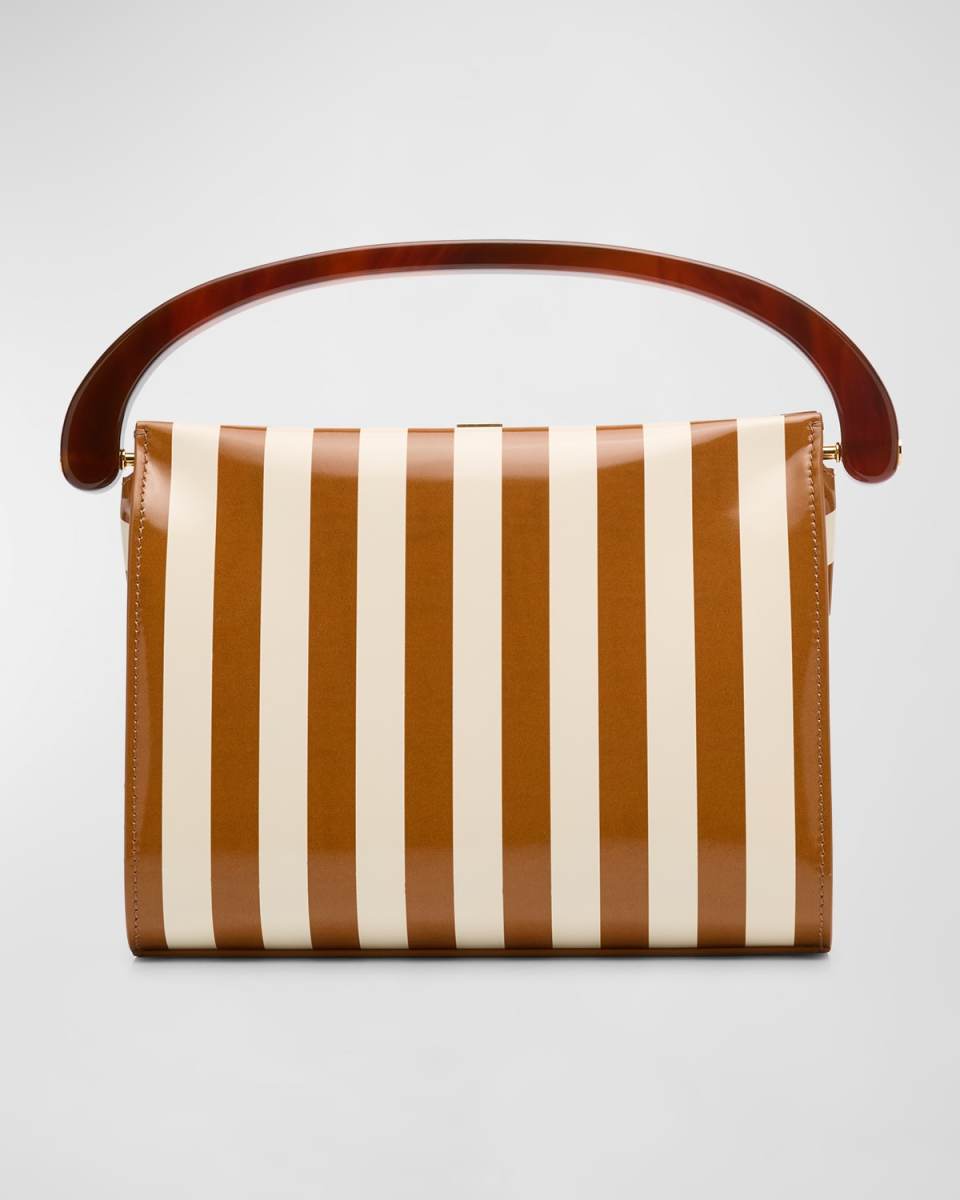 Crisp Striped Leather Top-Handle Bag