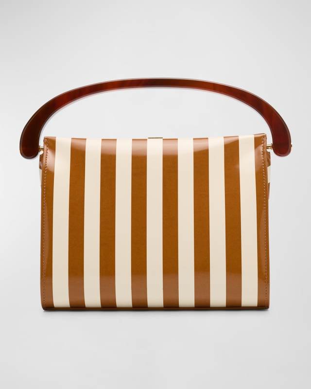 Crisp Striped Leather Top-Handle Bag