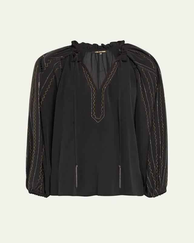 Blakely Chain-Trim Eyelet Silk Blouse