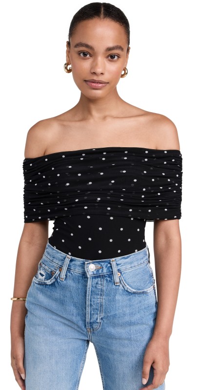 AFRM Divya Thong Bodysuit Noir Micro Dot