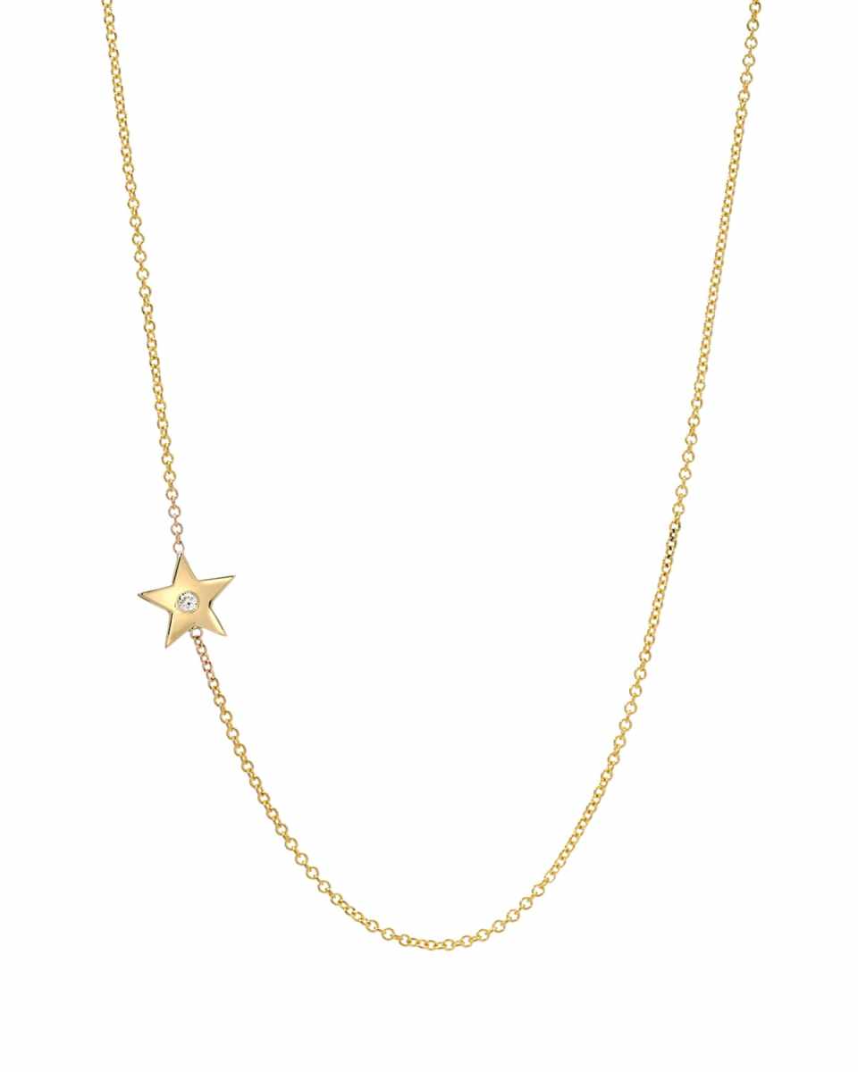 14k Gold Asymmetric 1-Diamond Star Necklace