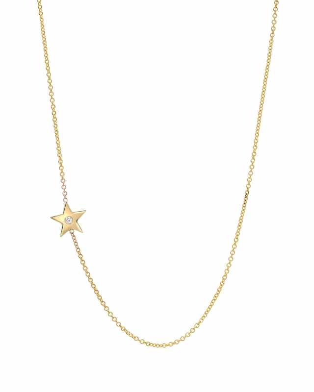 14k Gold Asymmetric 1-Diamond Star Necklace