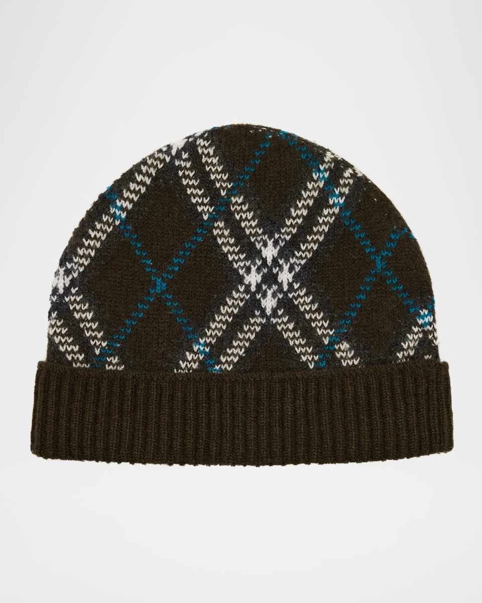 Men's Cashmere Check Beanie Hat