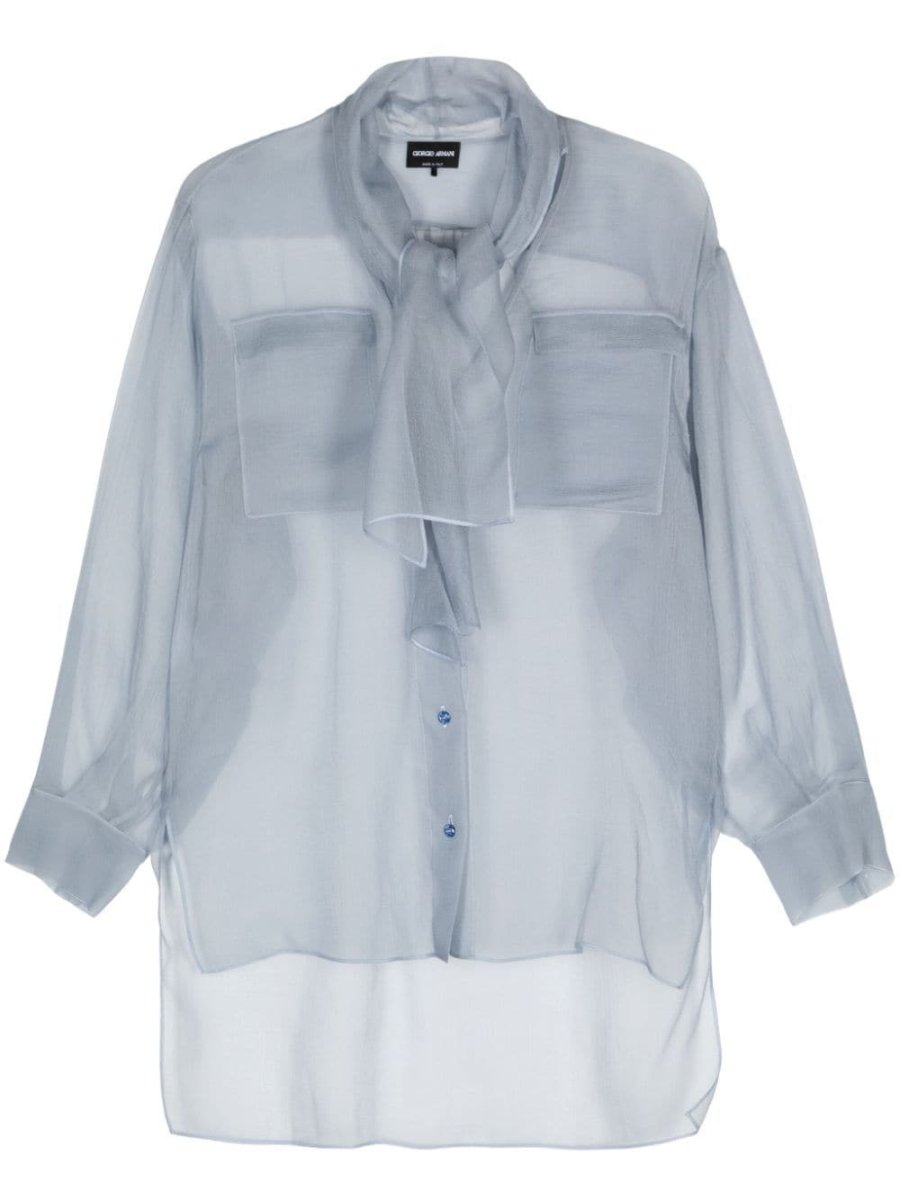 scarf-detail organza shirt