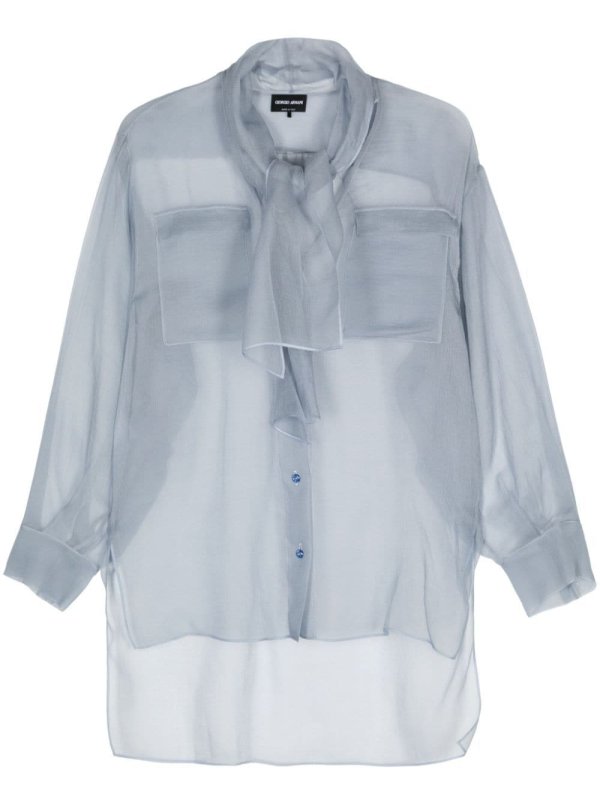 scarf-detail organza shirt