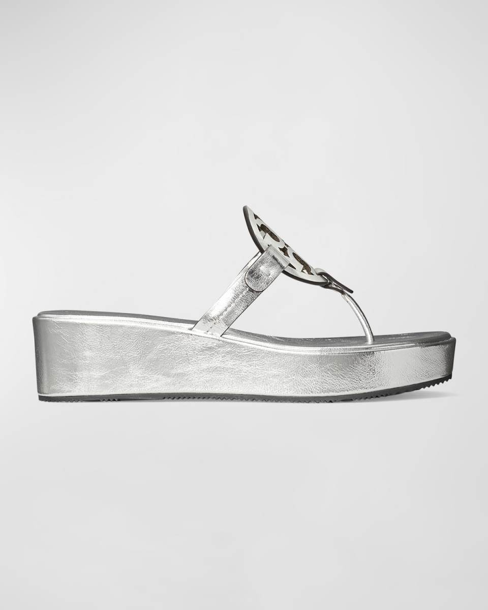 Miller Metallic Logo Wedge Thong Sandals