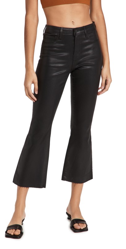L'AGENCE Kendra High Rise Crop Flare Jeans Noir Coated