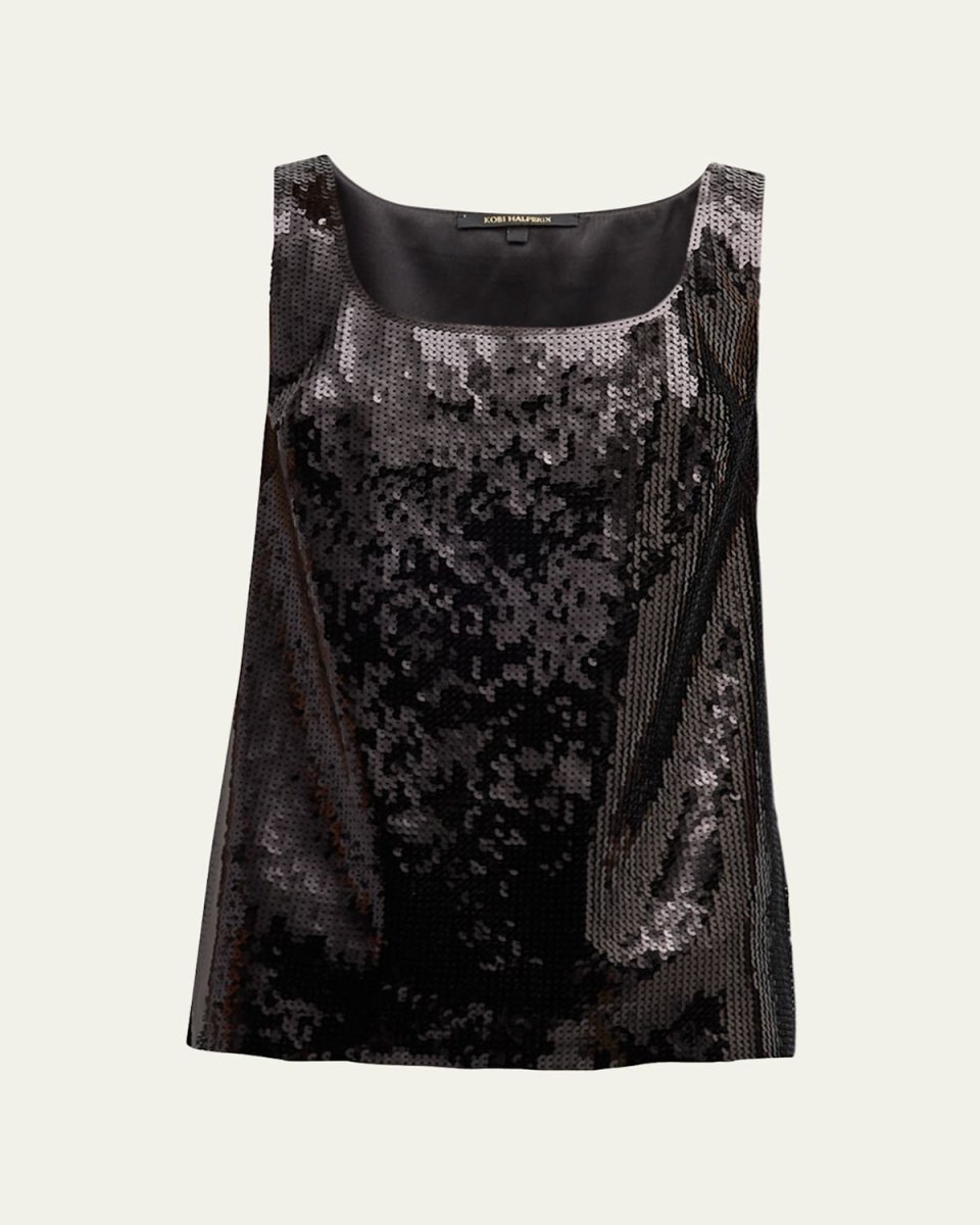 Gillian Sleeveless Scoop-Neck Sequin Blouse