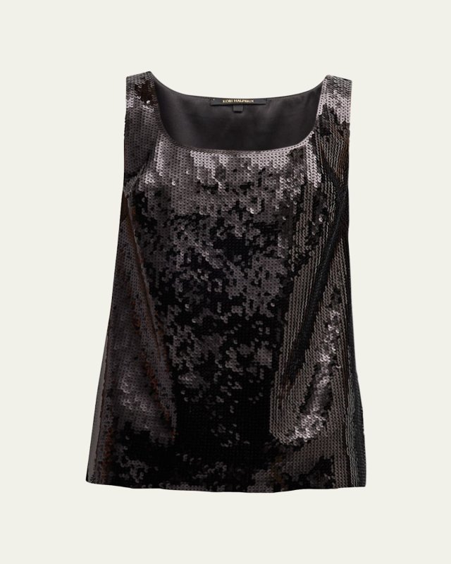 Gillian Sleeveless Scoop-Neck Sequin Blouse