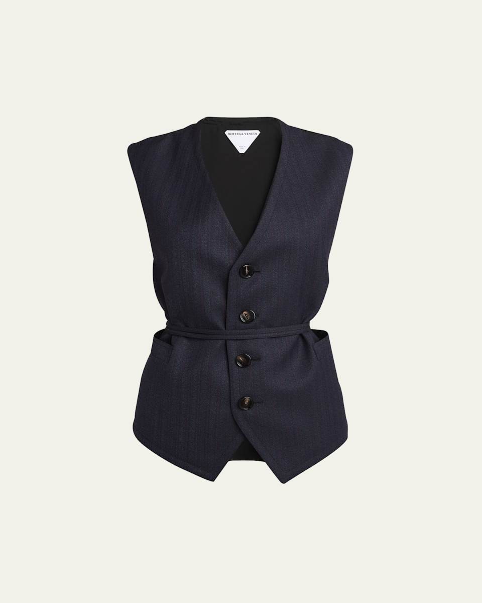 Subtle Striped Wool Gilet with Tie Waist