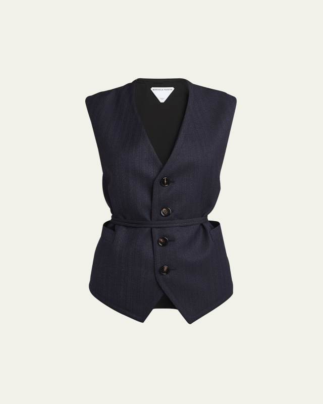 Subtle Striped Wool Gilet with Tie Waist