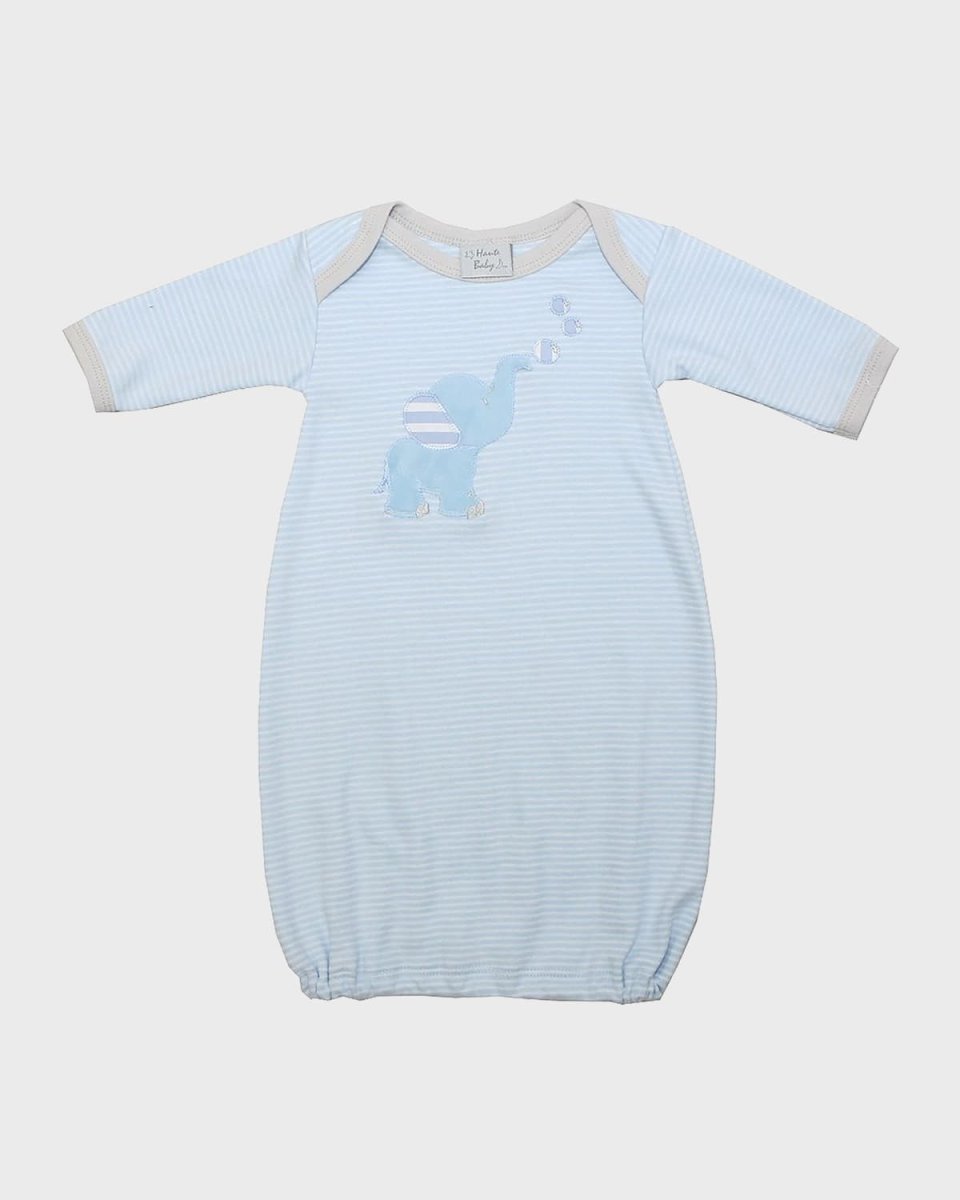 Boy's Striped Elephant Embroidered Gown w/ Baby Hat, Size