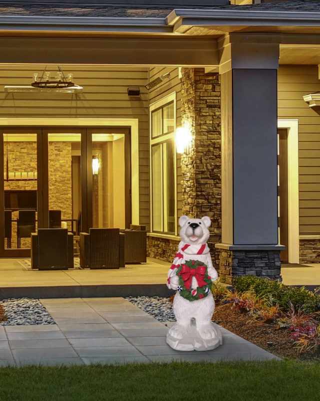 47" Polar Bear with Christmas Wreath