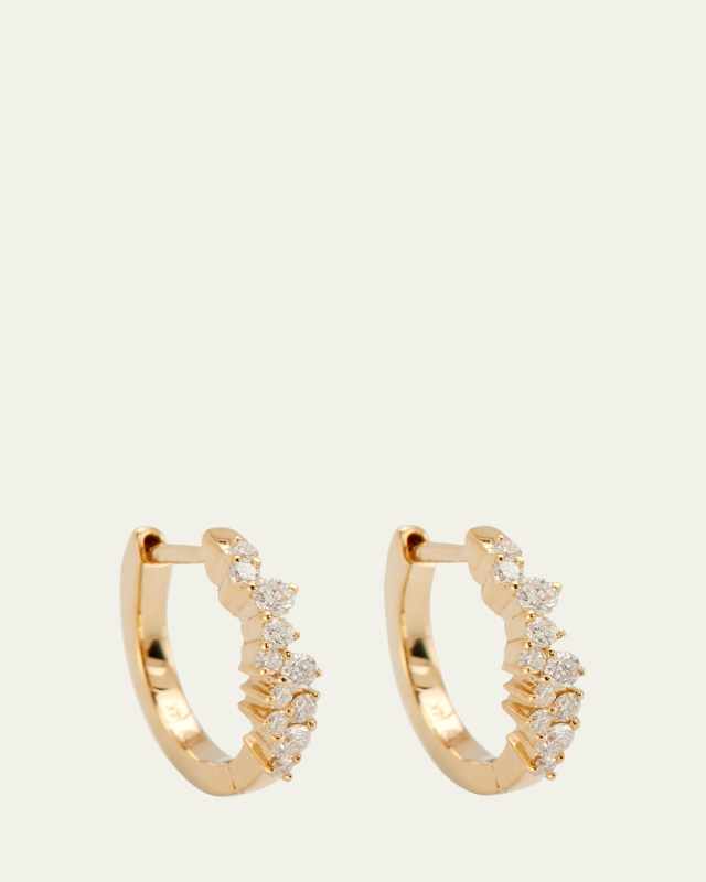 14k Gold Diamond Huggie Hoop Earrings