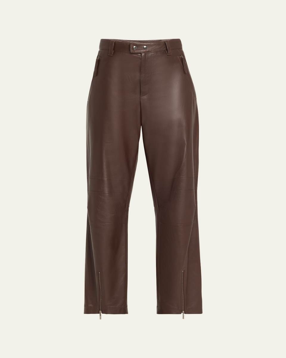 Smooth Glove Leather Straight-Leg Biker Pants With Monili Loop