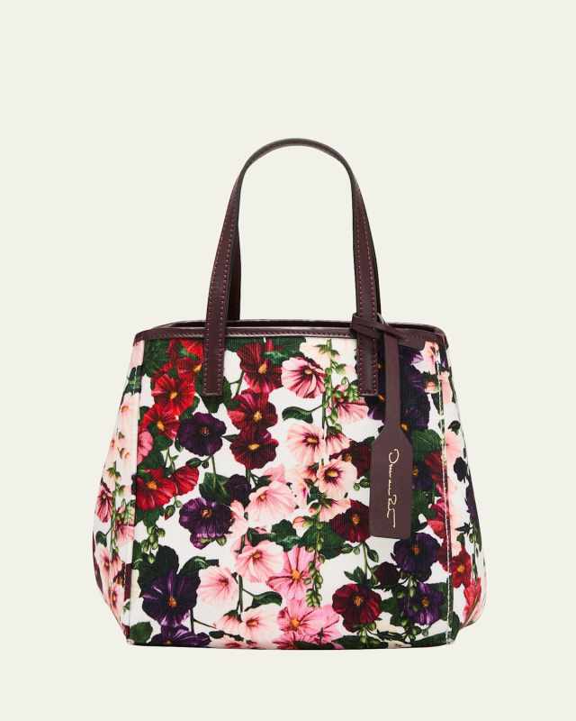 Square Small Hollyhock-Print Tote Bag