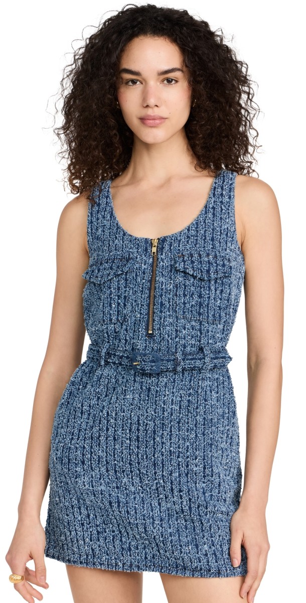 Self Portrait Textured Denim Mini Dress Blue