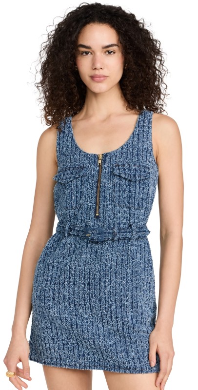 Self Portrait Textured Denim Mini Dress Blue