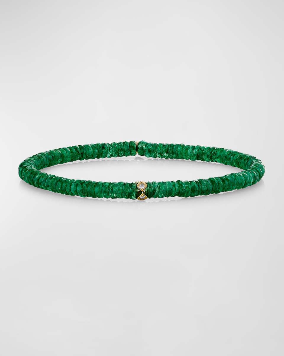 4mm Diamond Eternity Rondelle on Green Aventurine Wheel Bead Bracelet
