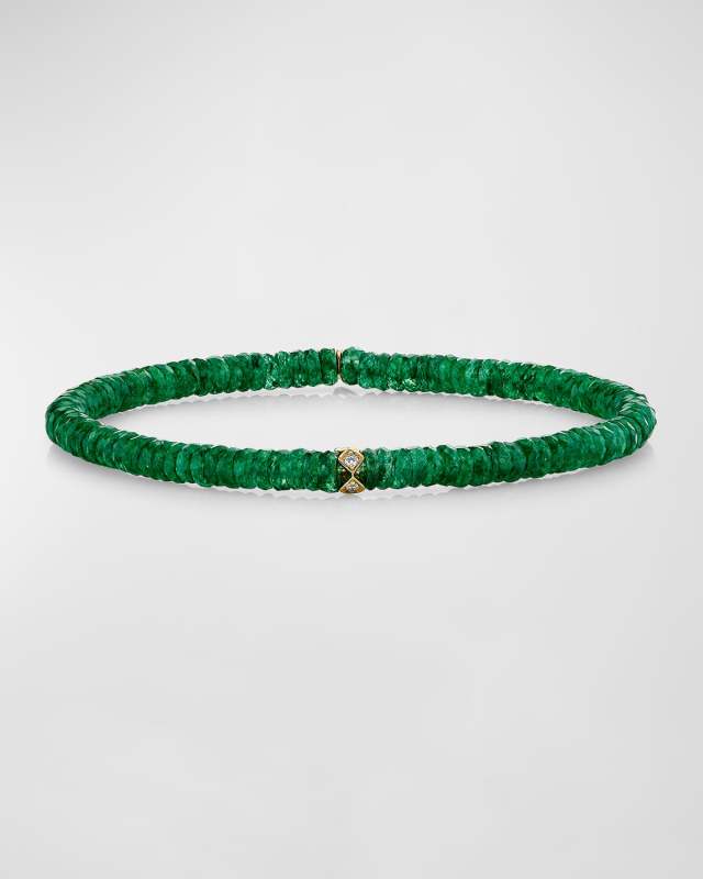 4mm Diamond Eternity Rondelle on Green Aventurine Wheel Bead Bracelet
