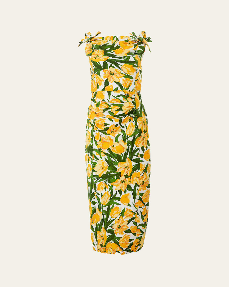 Floral Print Midi Dress with Bow Details