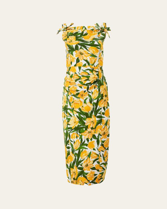 Floral Print Midi Dress with Bow Details