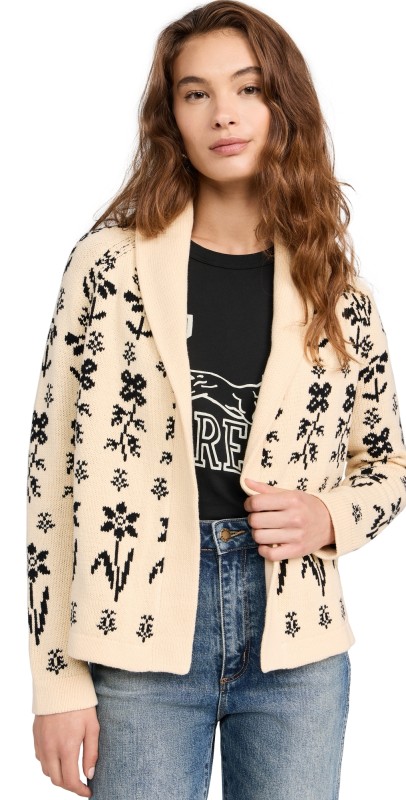 THE GREAT. The Garden Lodge Sweater Cream w/ Black