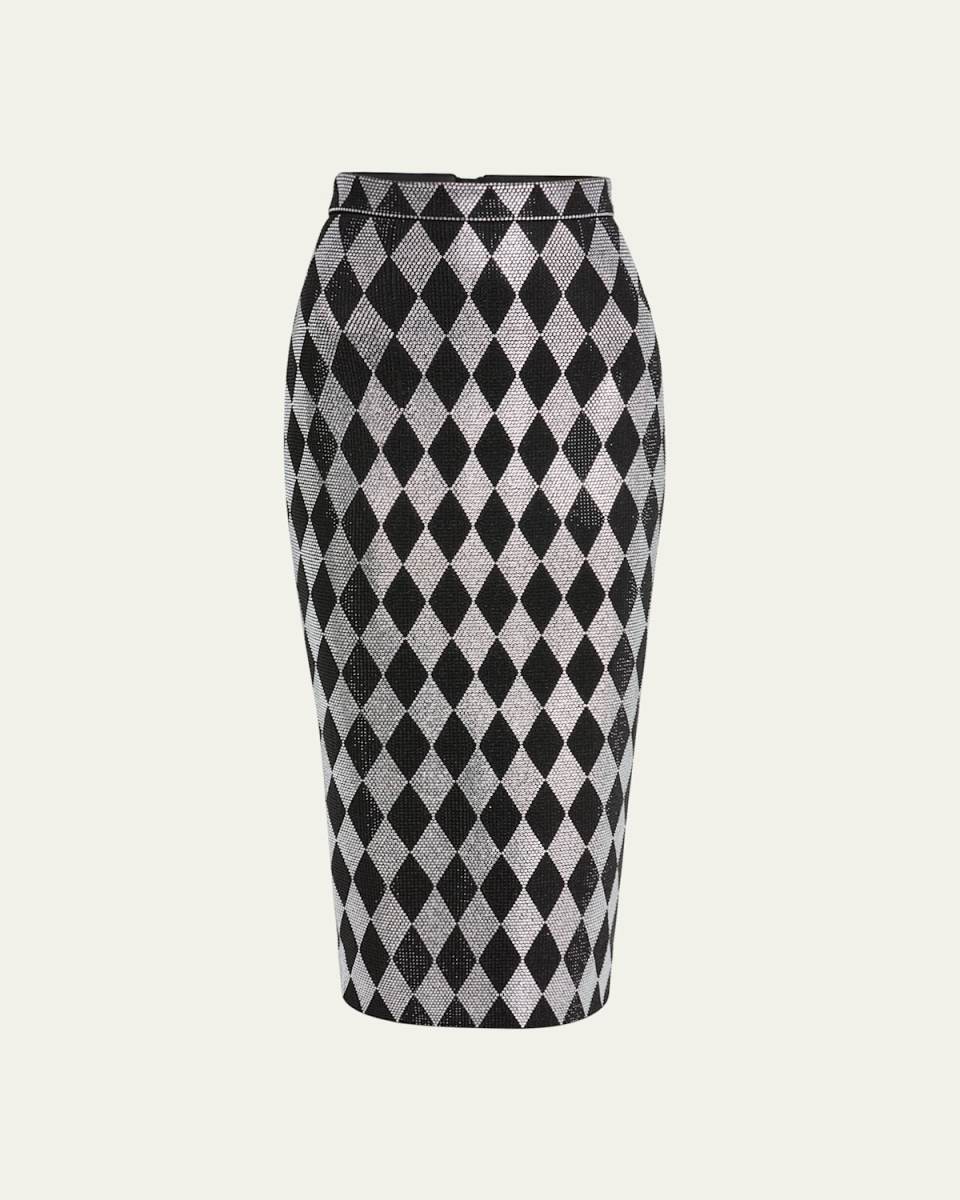 Diamond Print Crystal Embellished Midi Skirt