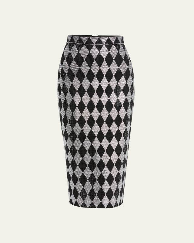 Diamond Print Crystal Embellished Midi Skirt