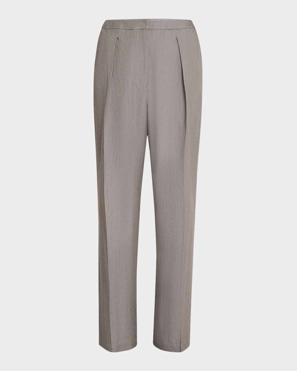 Pleated Wide-Leg Stretch Woven Pants