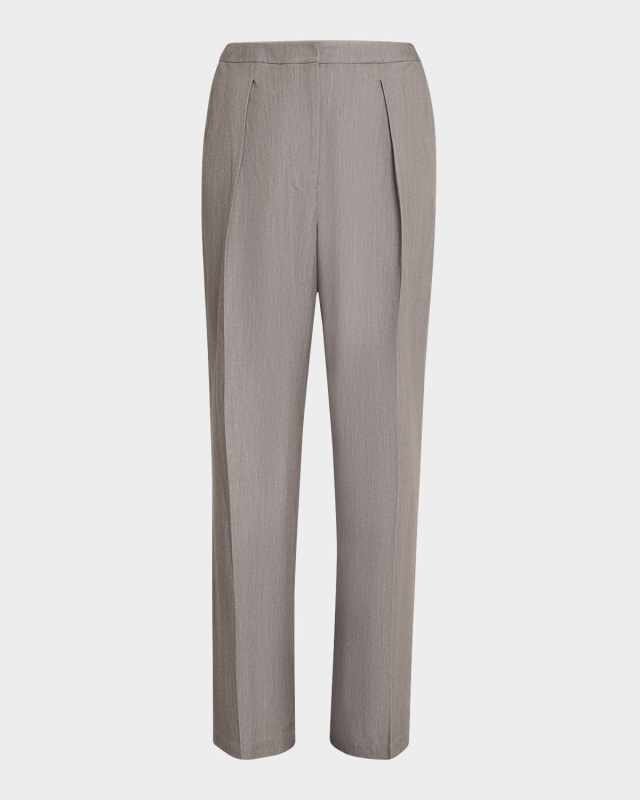 Pleated Wide-Leg Stretch Woven Pants