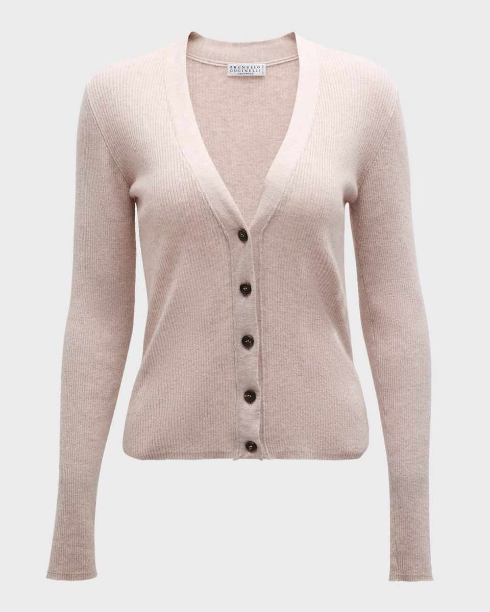 Cashmere Lurex Button-Front Cardigan