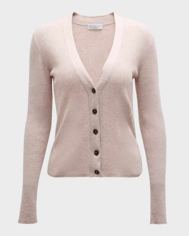 Cashmere Lurex Button-Front Cardigan