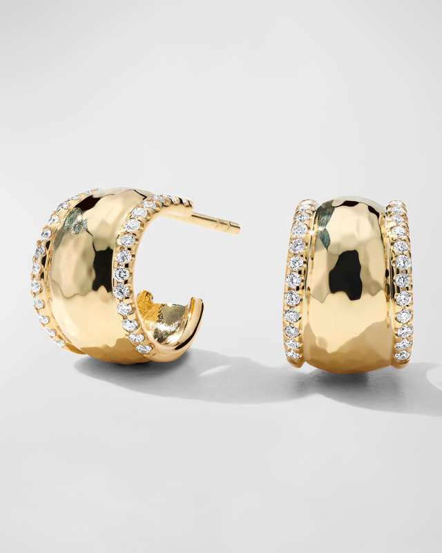 18K Stardust Goddess Hammered Dome Huggie Earrings