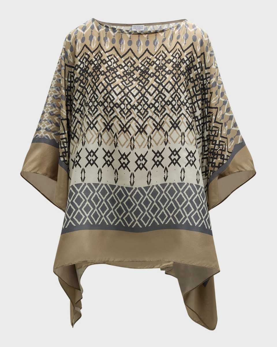 Mediterraneo Print Silk Poncho