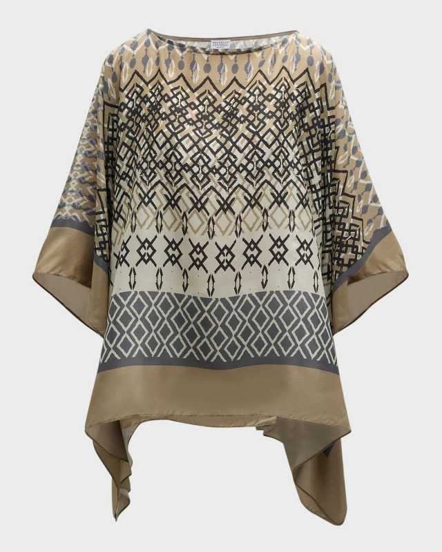 Mediterraneo Print Silk Poncho