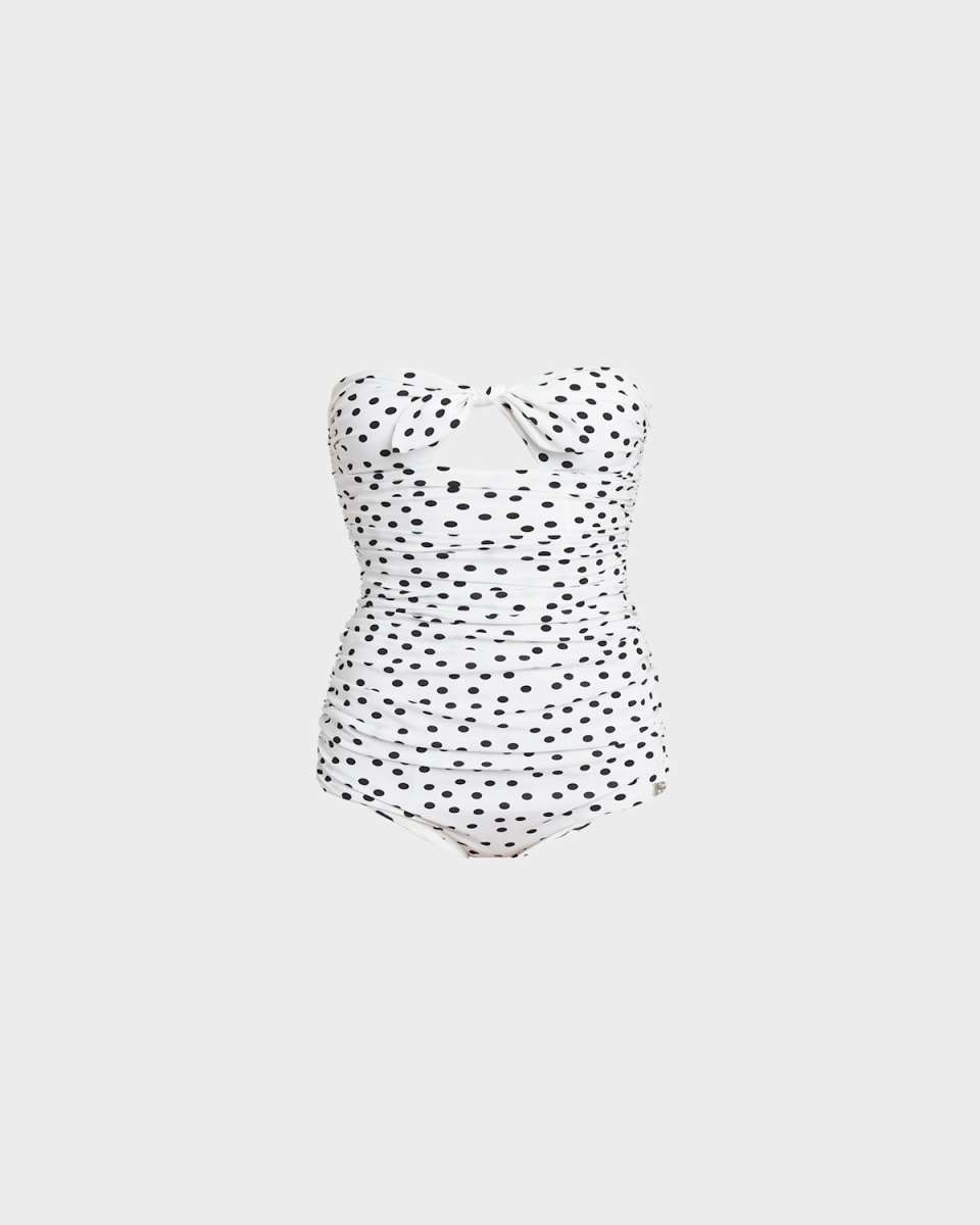 Polka-Dot Tie Bandeau One-Piece Swimsuit