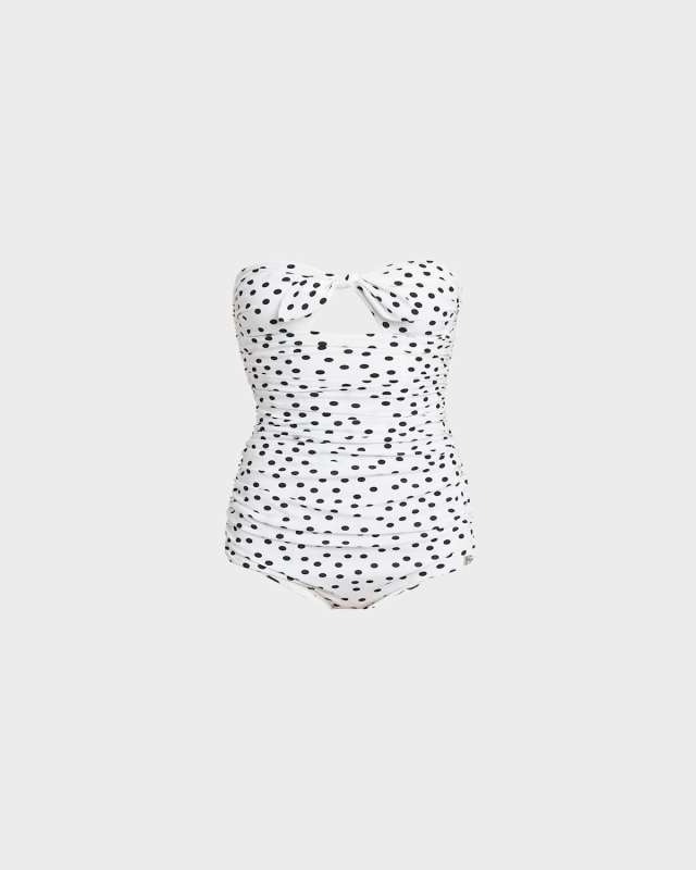 Polka-Dot Tie Bandeau One-Piece Swimsuit