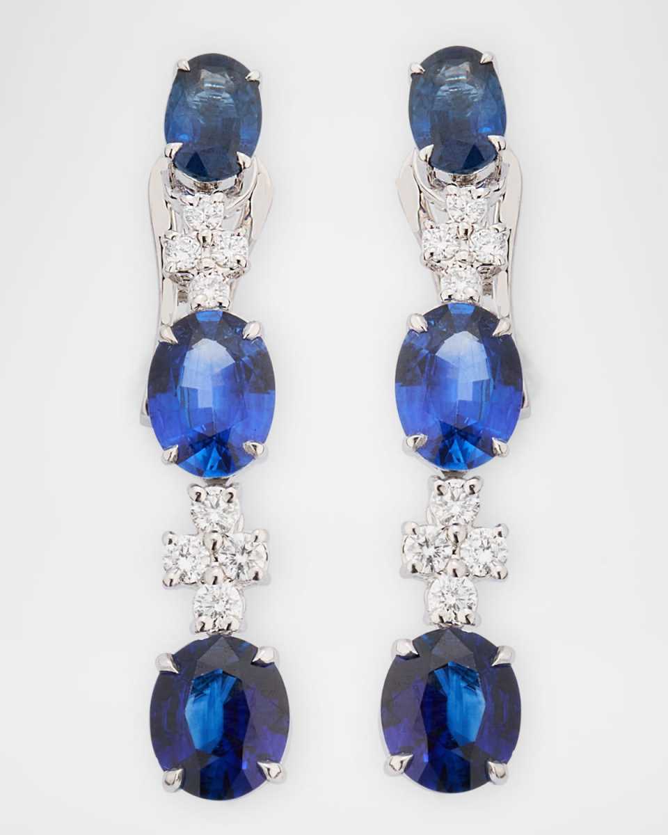 18K White Gold Blue Sapphire and Diamond Drop Earrings