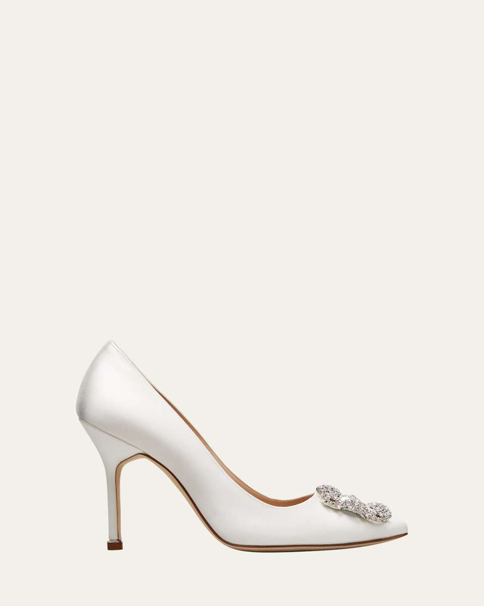 Hangsi Satin Crystal-Buckle Pumps