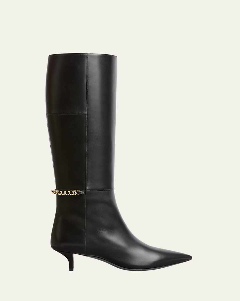 Signoria Leather Logo Chain Tall Boots
