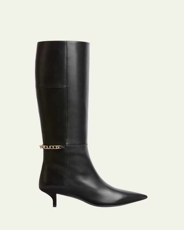 Signoria Leather Logo Chain Tall Boots