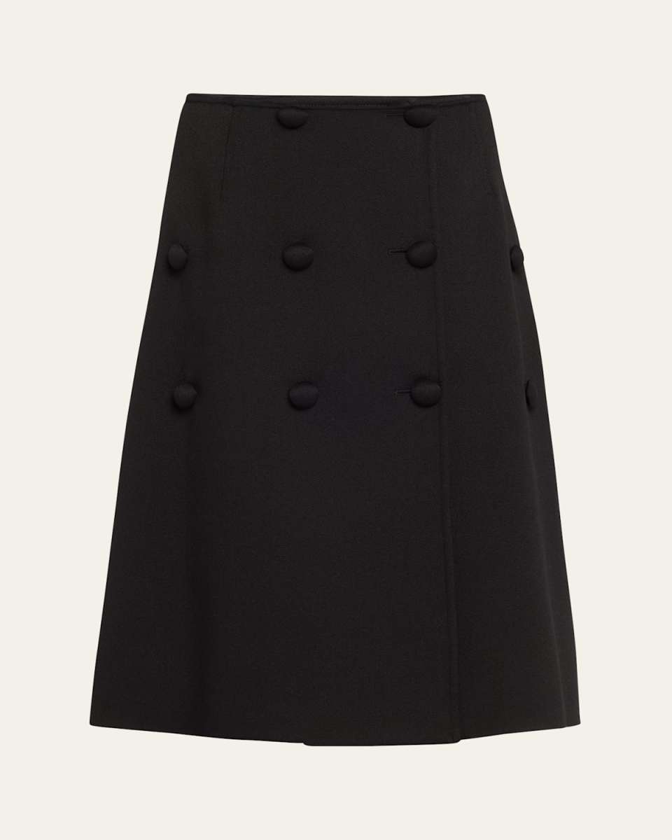 Con Button-Front Splittable Melange Wool Skirt